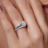 Unique Lab Diamond Engagement Ring With Blue Sapphire Accents