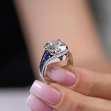 Unique 5 Carat Moissanite Engagement Ring With Blue Sapphire Accents