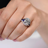 Unique 5 Carat Moissanite Engagement Ring With Blue Sapphire Accents