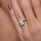 Unique Moissanite Engagement Ring With Blue Sapphire Accents