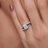 Unique Lab Diamond Engagement Ring With Blue Sapphire Accents