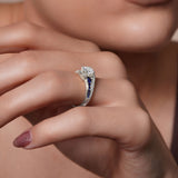 Unique Moissanite Engagement Ring With Blue Sapphire Accents