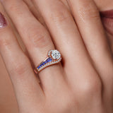 Unique Moissanite Engagement Ring With Blue Sapphire Accents
