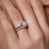 Unique Lab Diamond Engagement Ring With Blue Sapphire Accents