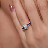 Unique Lab Diamond Engagement Ring With Blue Sapphire Accents