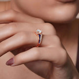 Unique Lab Diamond Engagement Ring With Blue Sapphire Accents