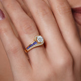 Unique Moissanite Engagement Ring With Blue Sapphire Accents