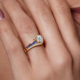 Unique Lab Diamond Engagement Ring With Blue Sapphire Accents
