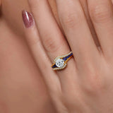 Unique Lab Diamond Engagement Ring With Blue Sapphire Accents