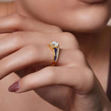 Unique Lab Diamond Engagement Ring With Blue Sapphire Accents