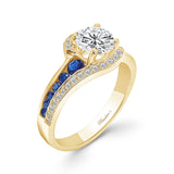 Unique Moissanite Engagement Ring With Blue Sapphire Accents