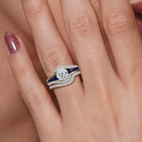 Unique Blue Sapphire Accent Bridal Set