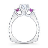 Pink Sapphire Accent Moissanite 3 Stone Ring