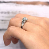 Round Vintage Black Diamond Accent Engagement Ring