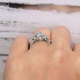Round Vintage Black Diamond Accent Engagement Ring