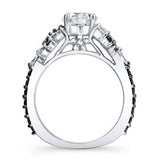Round Vintage Black Diamond Accent Engagement Ring