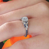 Vintage Marquise Blue Sapphire Accent Moissanite Engagement Ring