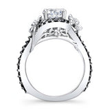 Moissanite Black Diamond Accent Flower Engagement Ring