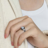 Lab Diamond Flower Engagement Ring With Black Diamond Accents