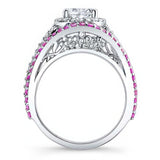 Halo Pink Sapphire Accent Moissanite Ring