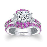 Unique Halo Pink Sapphire Accent Moissanite Bridal Set