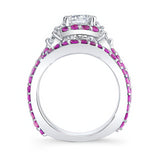 Unique Halo Pink Sapphire Accent Moissanite Bridal Set