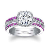Halo Pink Sapphire Accent Moissanite Wedding Set