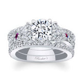 Marquise And Round Pink Sapphire Accent Moissanite Ring Set With 2 Bands