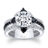 2 Carat Moissanite Halo Black Diamond Accent Set With 2 Bands
