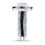 2 Carat Moissanite Halo Black Diamond Accent Set With 2 Bands