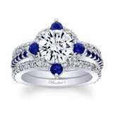 2 Carat Moissanite Halo Sapphire And Diamond Set With 2 Bands