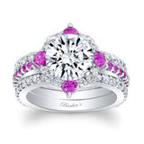 2 Carat Moissanite Halo Pink Sapphire Set With 2 Bands
