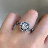 Blue Sapphire Accent Sunflower Ring