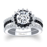 Moissanite Black Diamond Accent Sunflower Bridal Set With 2 Bands