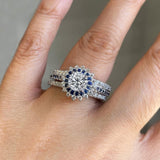 Moissanite Blue Sapphire Accent Sunflower Bridal Set With 2 Bands
