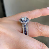 Moissanite Blue Sapphire Accent Sunflower Bridal Set With 2 Bands