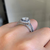 Moissanite Blue Sapphire Accent Sunflower Bridal Set With 2 Bands