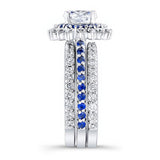 Moissanite Blue Sapphire Accent Sunflower Bridal Set With 2 Bands