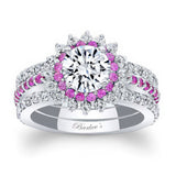 Moissanite Pink Sapphire Accent Sunflower Bridal Set With 2 Bands