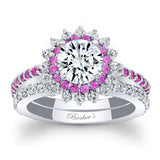 Moissanite Pink Sapphire Accent Sunflower Bridal Set