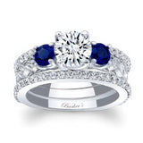 Vintage 3 Stone Blue Sapphire Accent Moissanite Ring Set With 2 Bands