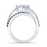 Blue Sapphire Accent Kite Set Engagement Ring