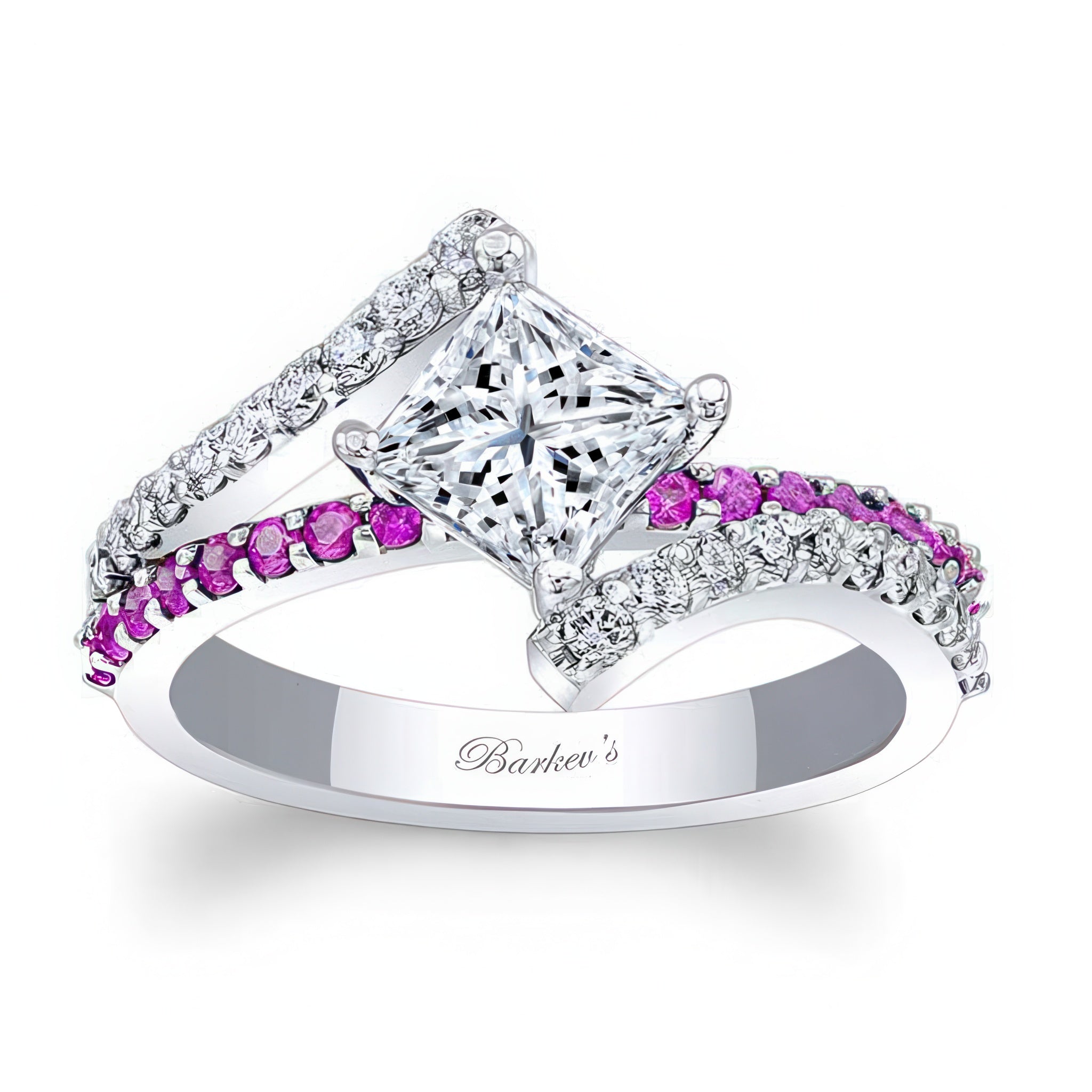 Kite Set Lab Diamond Engagement Ring With Pink Sapphire Accents