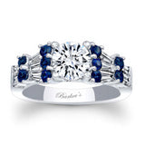 Baguette And Round Moissanite Blue Sapphire Accent Ring