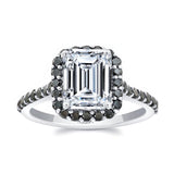 Emerald Cut Moissanite Halo Ring With Black Diamonds