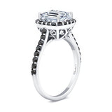 Emerald Cut Moissanite Halo Ring With Black Diamonds