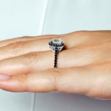 Emerald Cut Moissanite Halo Ring With Black Diamonds
