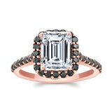 Emerald Cut Moissanite Halo Ring With Black Diamonds