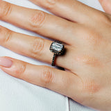 Emerald Cut Moissanite Halo Ring With Black Diamonds