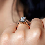 Emerald Cut Moissanite Halo Ring With Black Diamonds